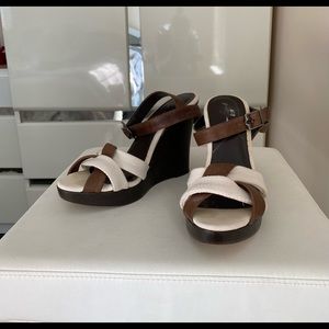 7 For All Mankind wedge platform with ankle straps